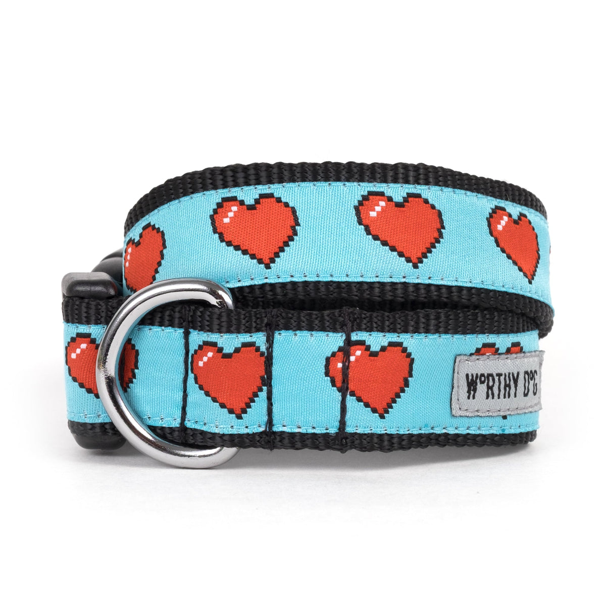 Graphic Hearts Dog Collar – Blue, Sizes XS–XL