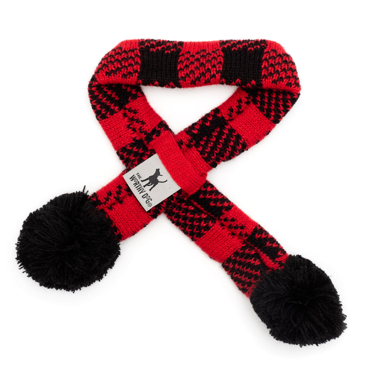 Buffalo Scarf Dog Hat – Acrylic, Black/Red, Sizes XS–L