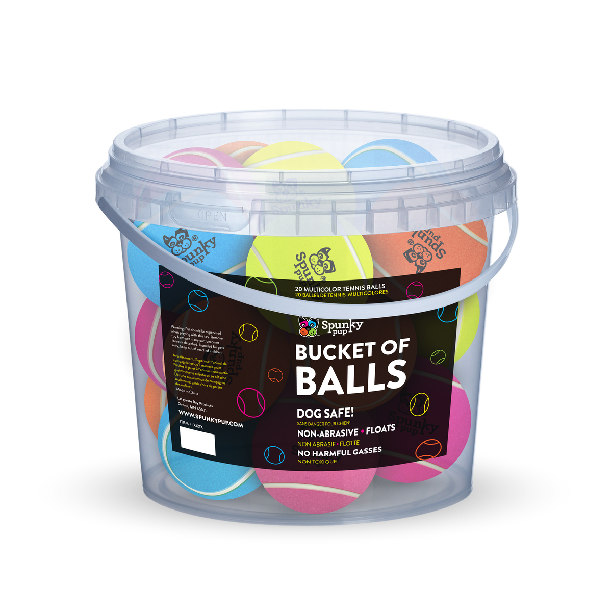 Spunky Pup Bucket of Balls Tennis Balls 20 count Assort Colors