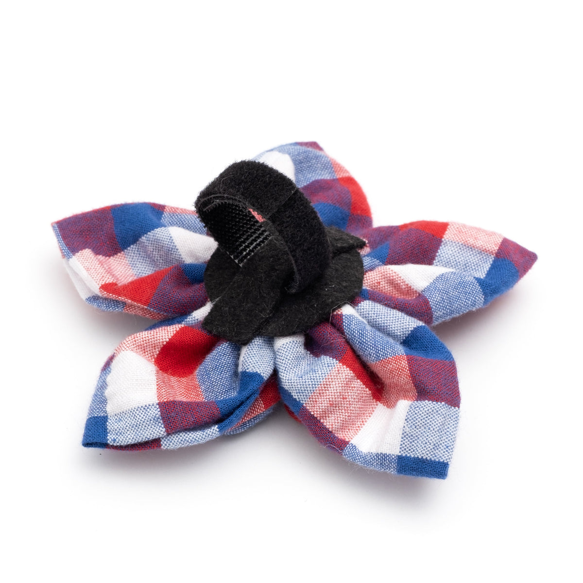 Red/White/Blue Check Dog Flower – Cotton, Red/White/Blue, Sizes S, L