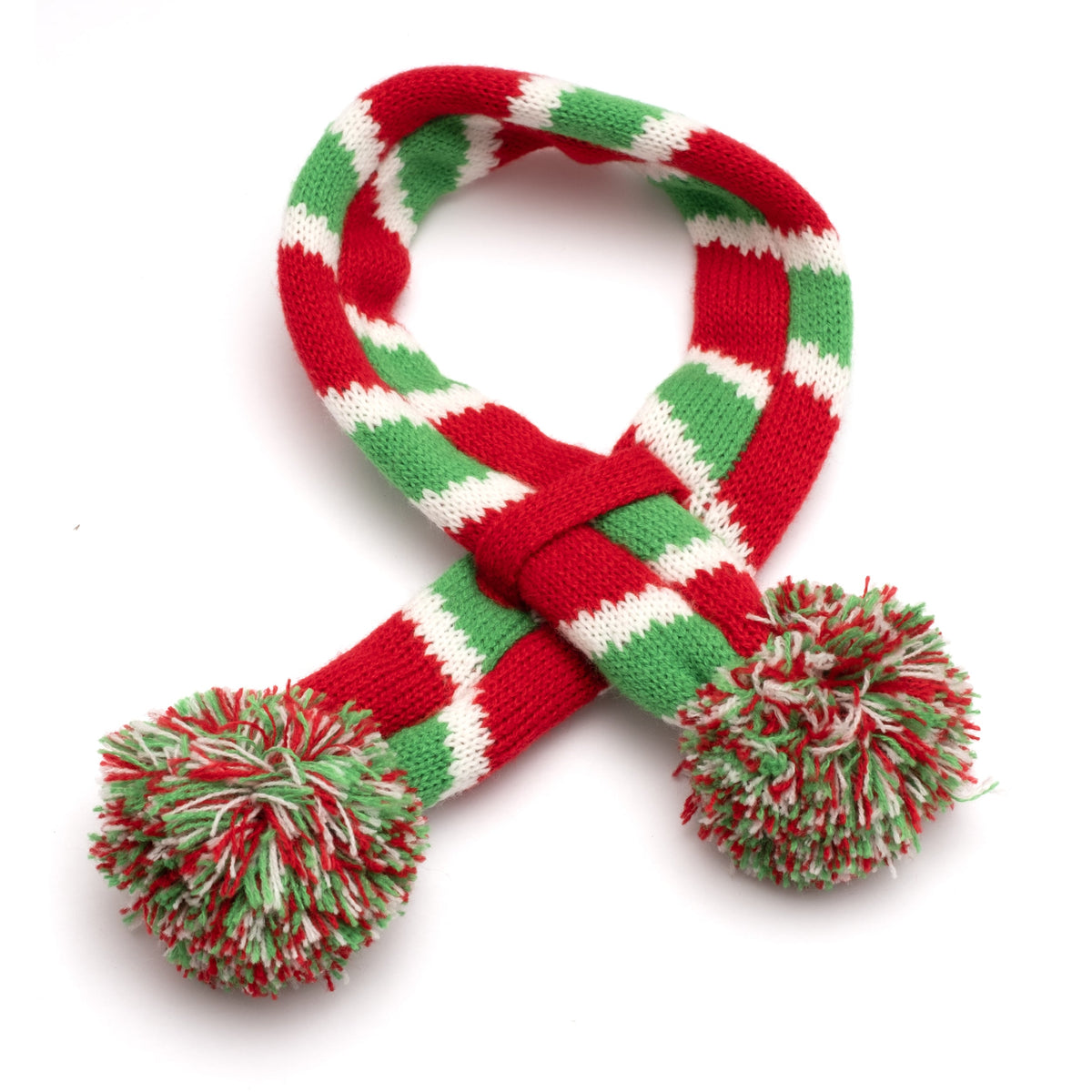 Holiday Stripe Dog Scarf – Acrylic, Red/Green, Sizes XS–L