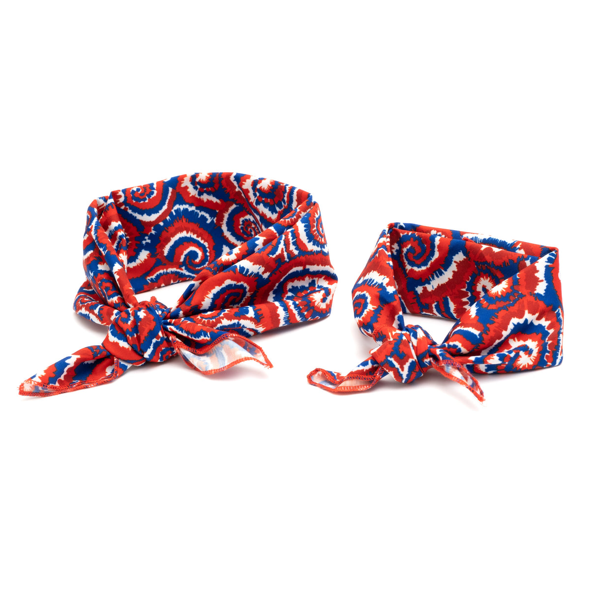 Kaleidoscope Dog Bandana – Polyester, Red/White/Blue, Sizes S, L