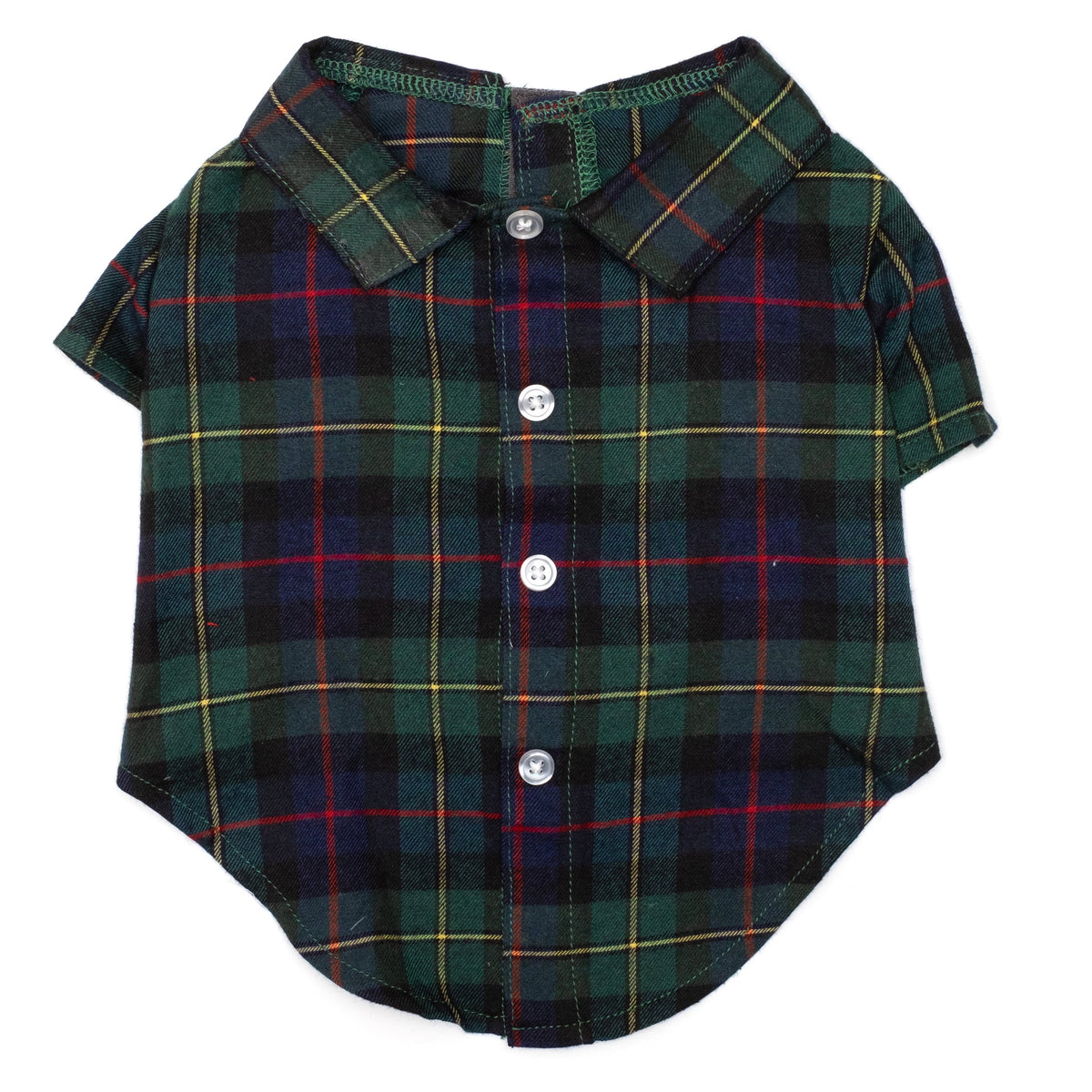MacLeod Tartan Dog Shirt – Cotton, Black Multicolored, Sizes XS–XXL
