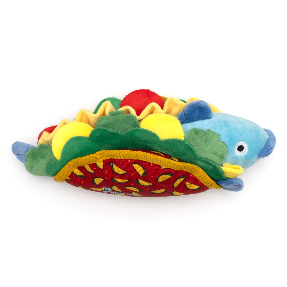 Fish Taco Squeaky Dog Toy, side view