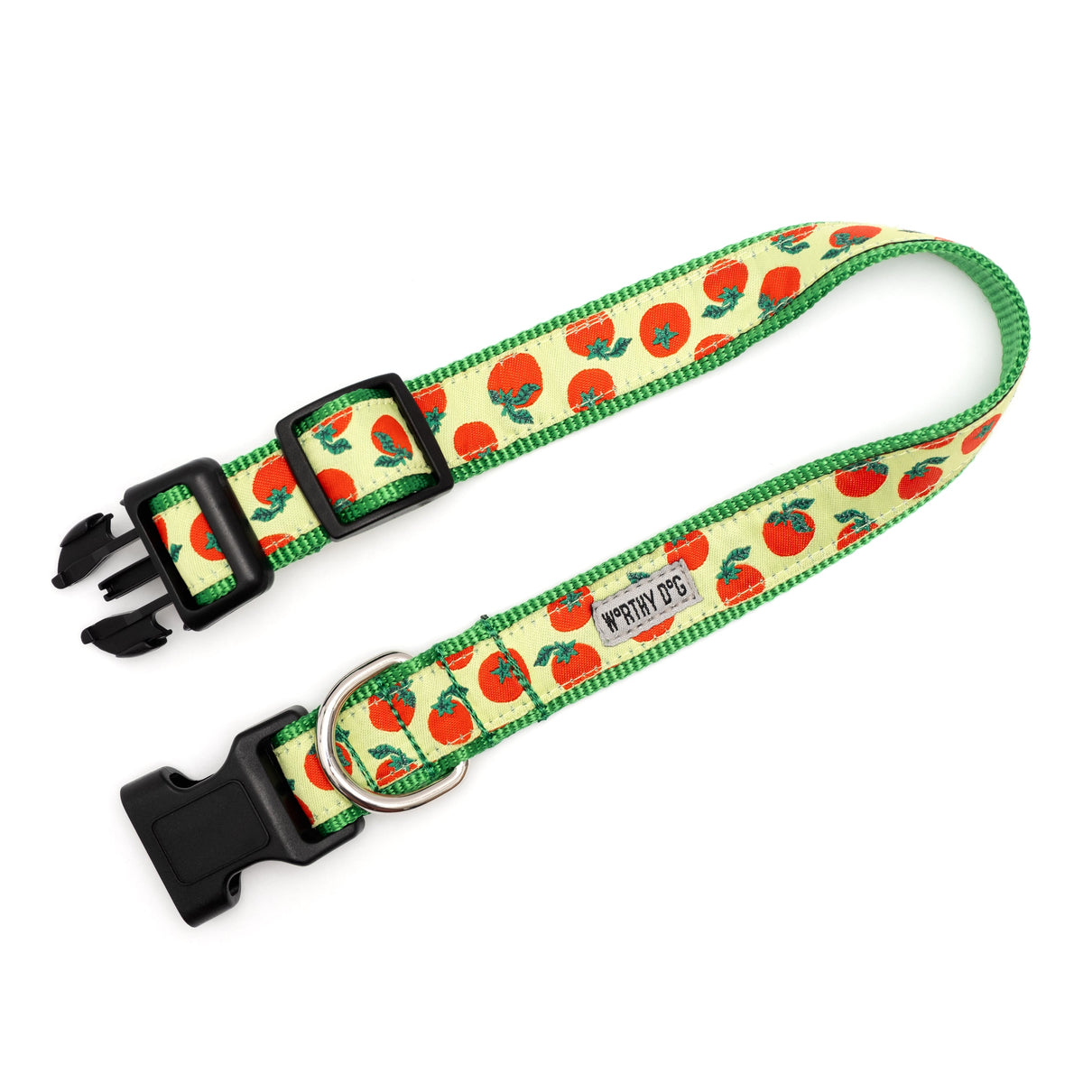 Tomatoes Dog Collar – Green, Sizes XS–XL