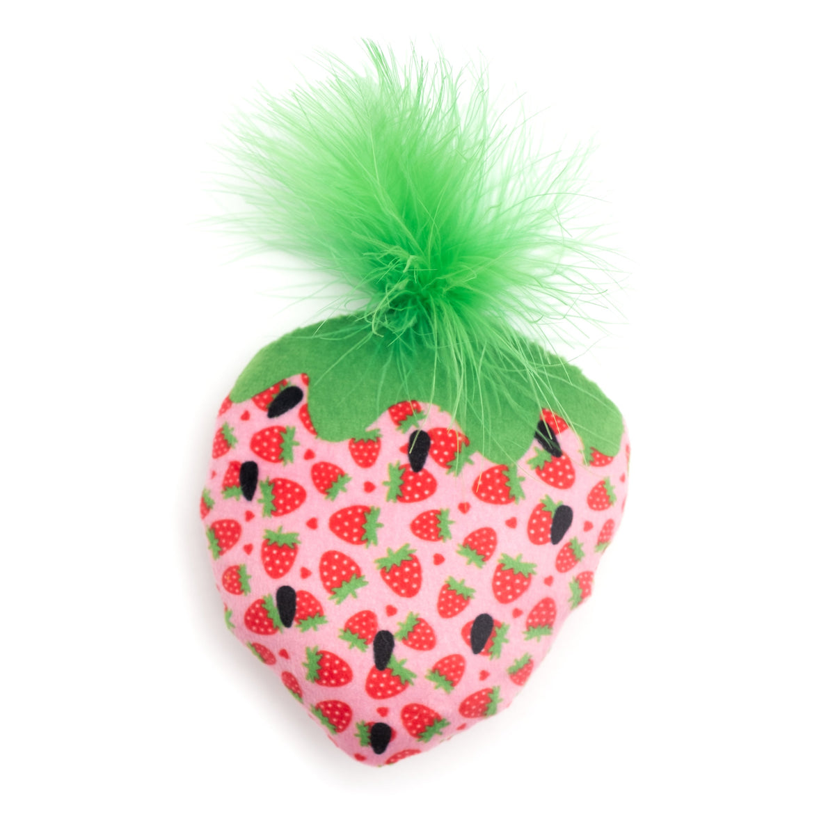 Pink Strawberry Catnip Cat Toy with Crinkle Sound, reverse berry print