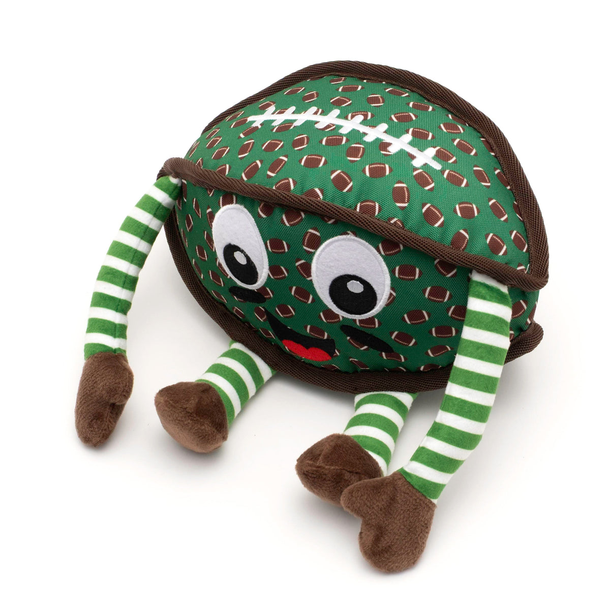 Green Football Player Squeaky Dog Toy, angled view