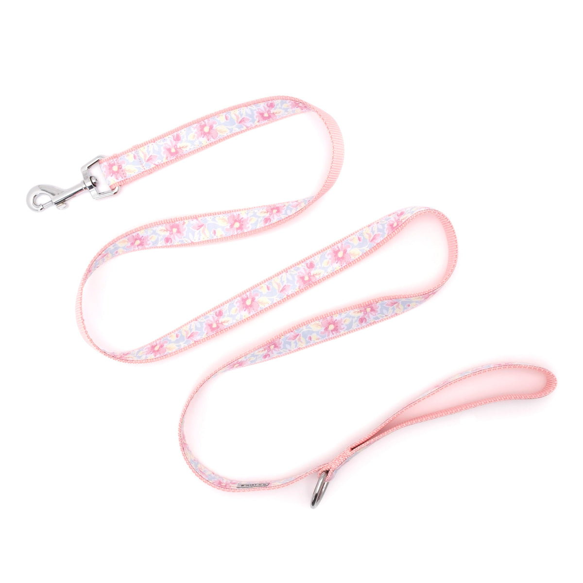 Fancy Floral blue ribbon and nylon dog leash, product view 3
