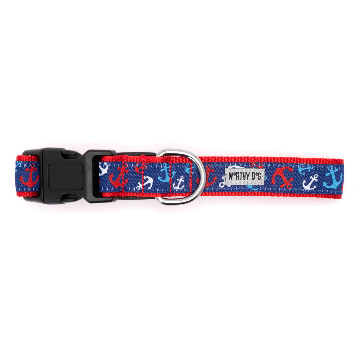 Anchors Ahoy Dog Dog Collar – Red/White/Blue, Sizes XS–XL
