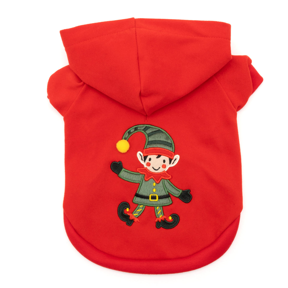 Elf Dog Hoodie – Polyester, Red, Sizes XS–XXL