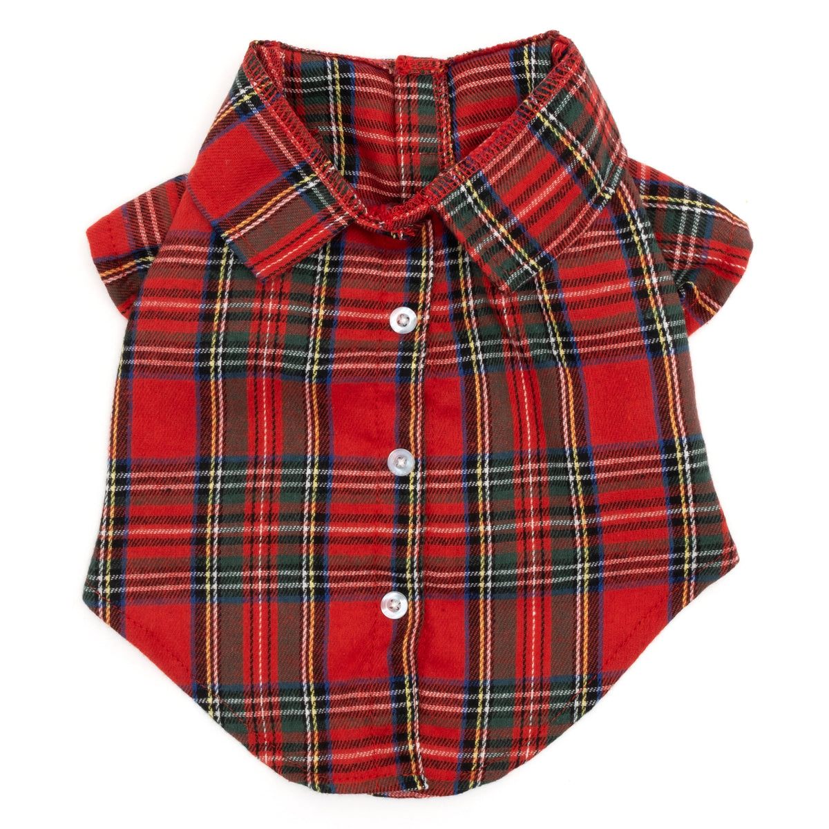 Tartan Dog Shirt – Polyester, Red, Sizes XS–XXL