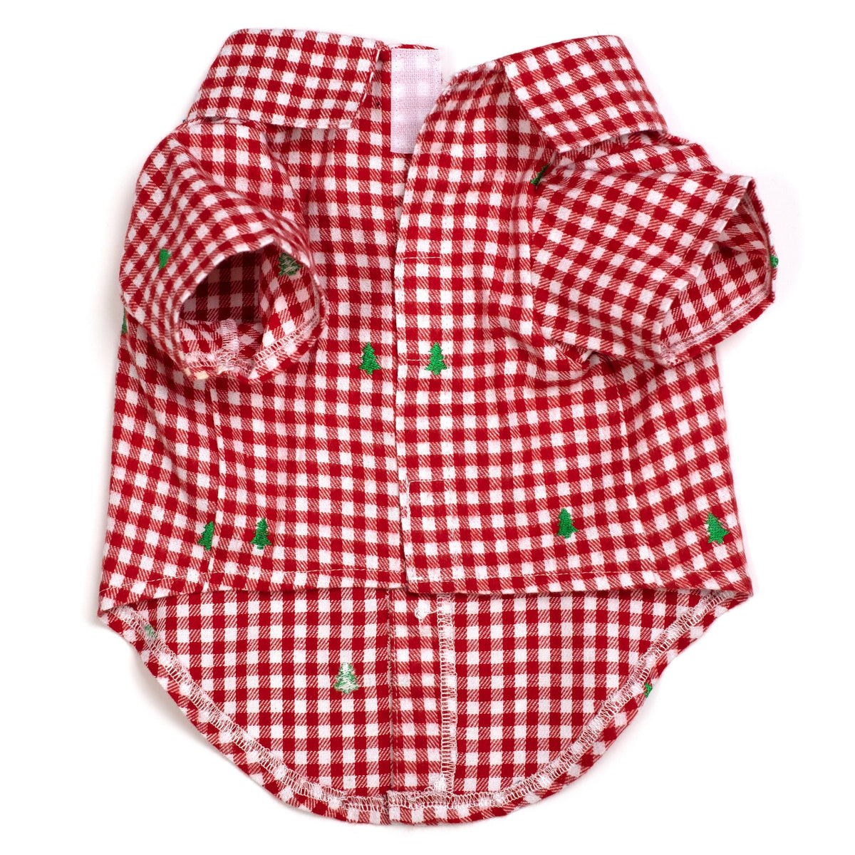Check Trees Dog Shirt – Cotton, Red/White, Sizes XS–XXL