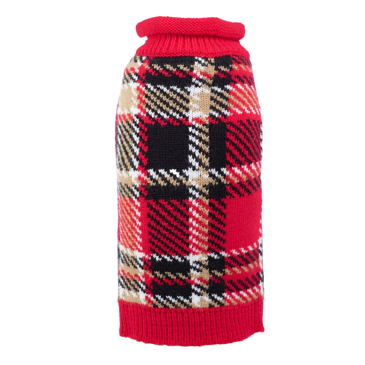 Red Plaid Dog Sweater – Acrylic, Red, Sizes XXS–XXL