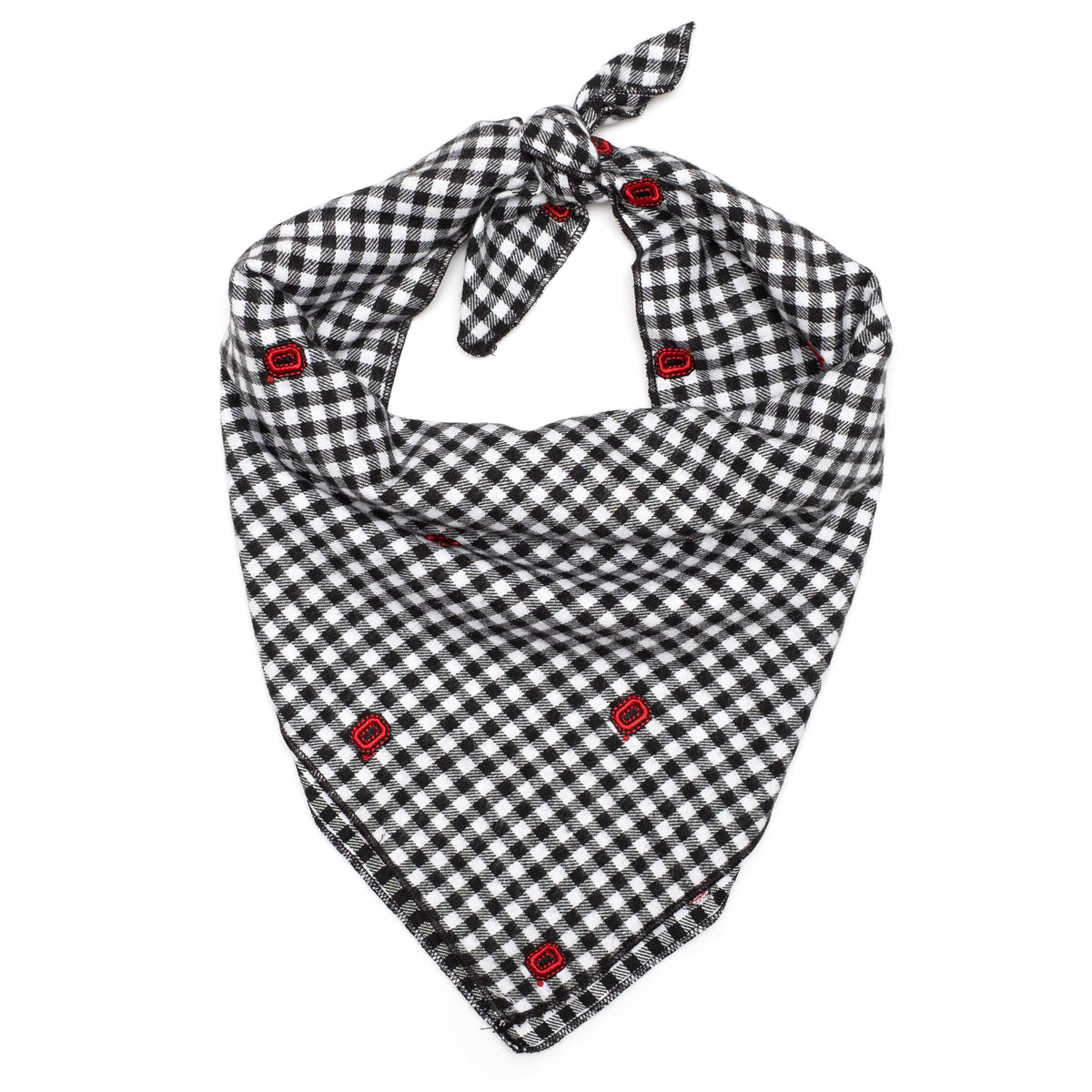 Ohio State Block O Check Dog Bandana – Cotton, Scarlet & Black, Sizes S, L