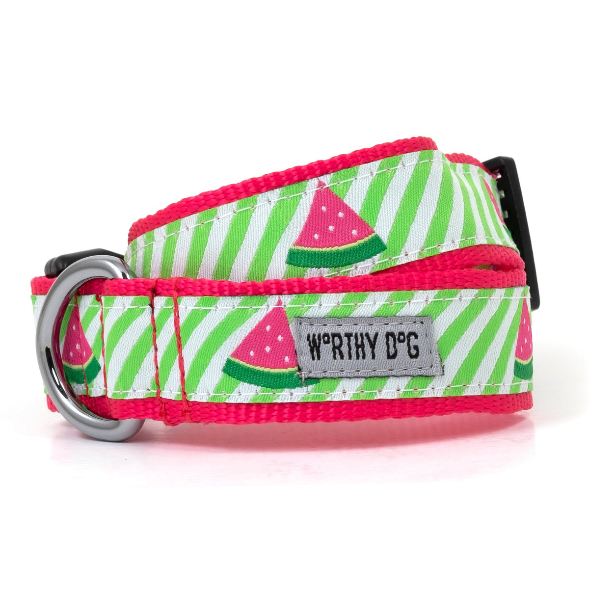 Green Stripe Watermelon Dog Collar – Green/White, Sizes XS–XL