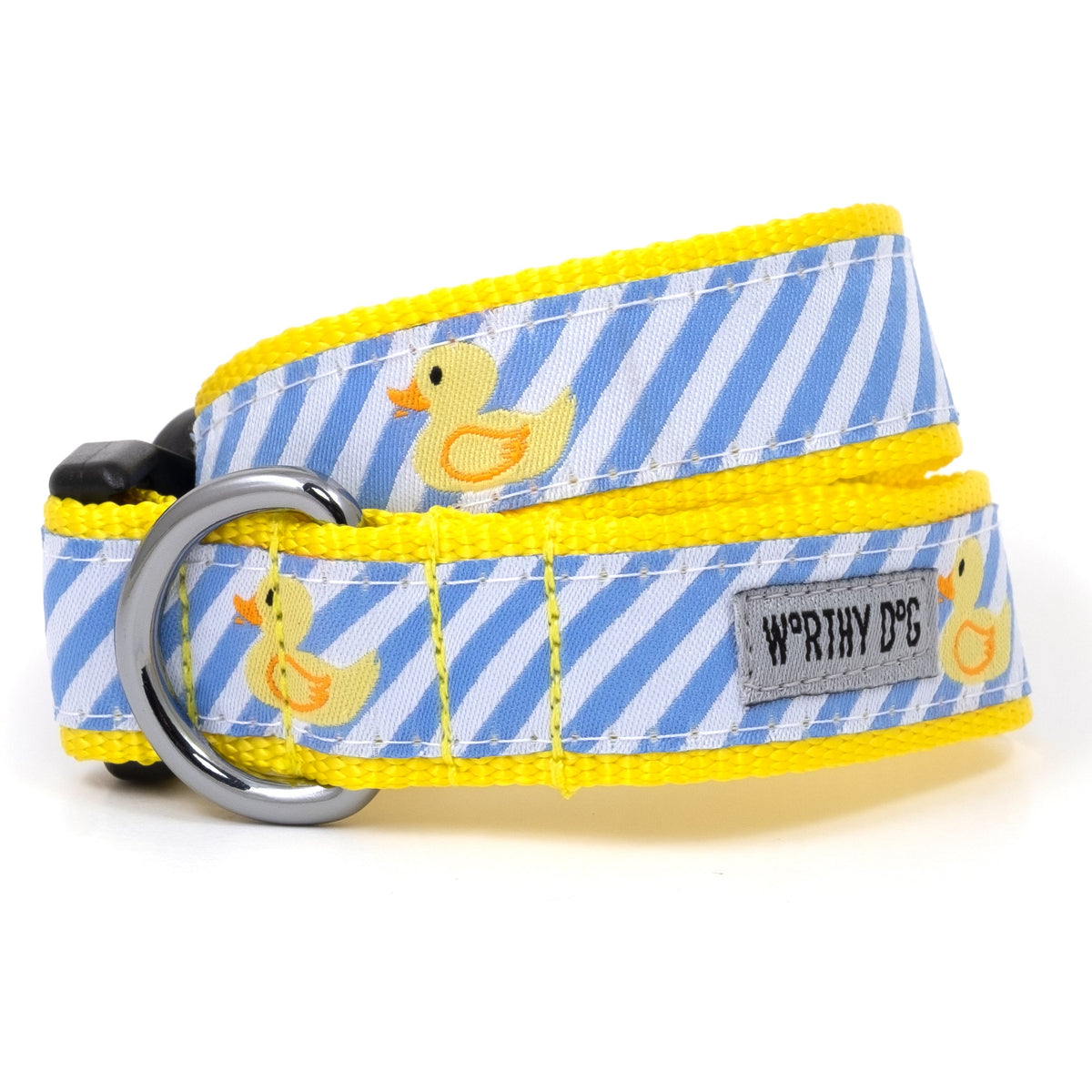 Lt. Blue Stripe Rubber Duck Dog Collar – Light Blue, Sizes XS–XL