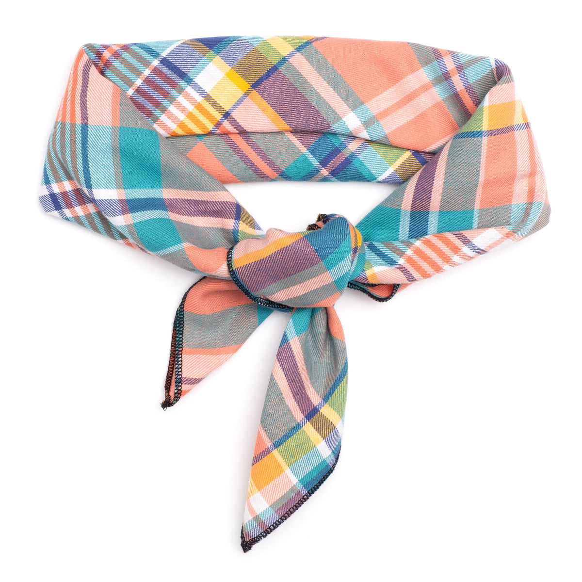 Peach Multi Plaid Dog Bandana – Cotton, Peach Multicolored, Sizes S, L