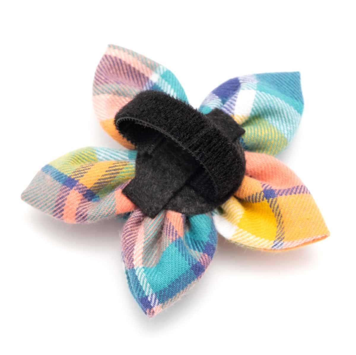 Peach Multi Plaid Dog Flower – Cotton, Peach Multicolored, Sizes S, L