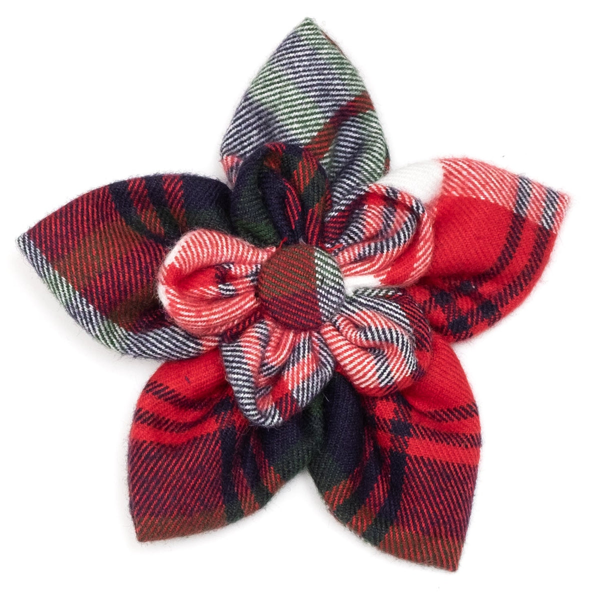 Red/Green/Navy Plaid Dog Flower – Cotton, Red Multicolored, Sizes S, L
