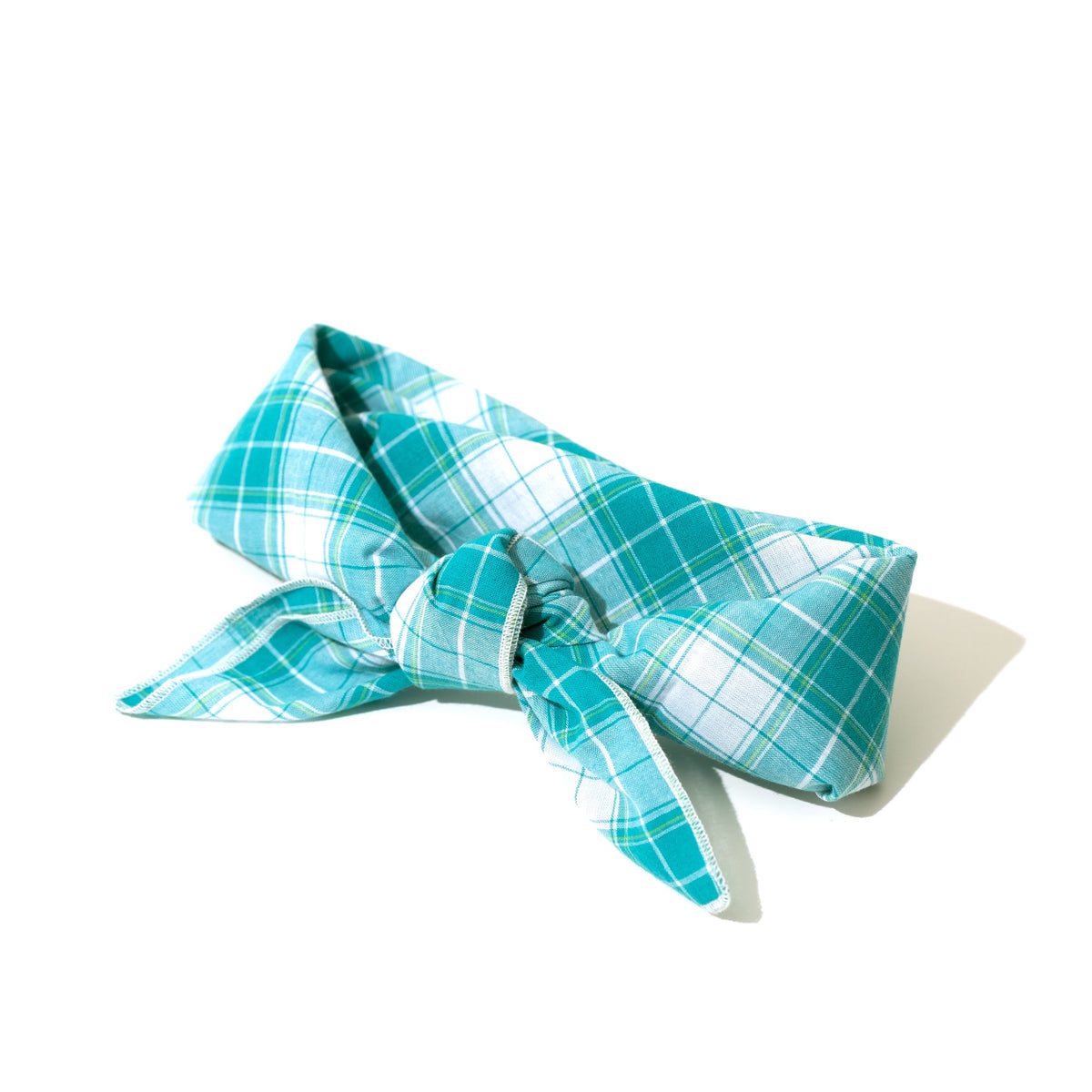 Madras Plaid Classic Dog Bandana – Cotton, Turquoise/White, Sizes S, L