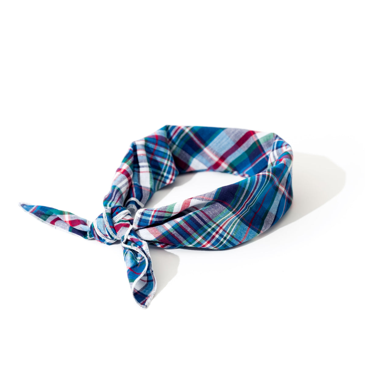 Madras Plaid Classic Dog Bandana – Cotton, Blue/Navy/Multicolored, Sizes S, L