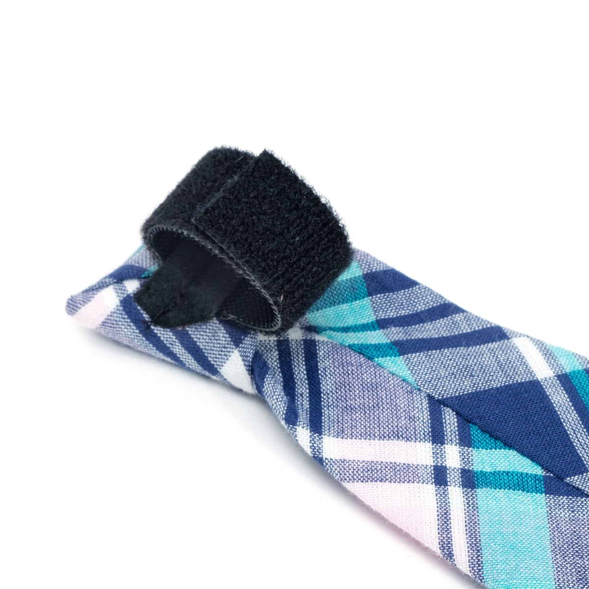 Madras Plaid Dog Neck Tie – Cotton, Navy/Pink/Turquoise, Sizes S, L