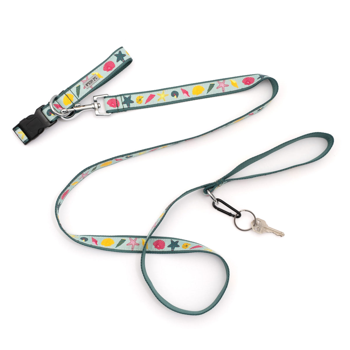 Seashells Dog Collar – Teal, Sizes XS–XL