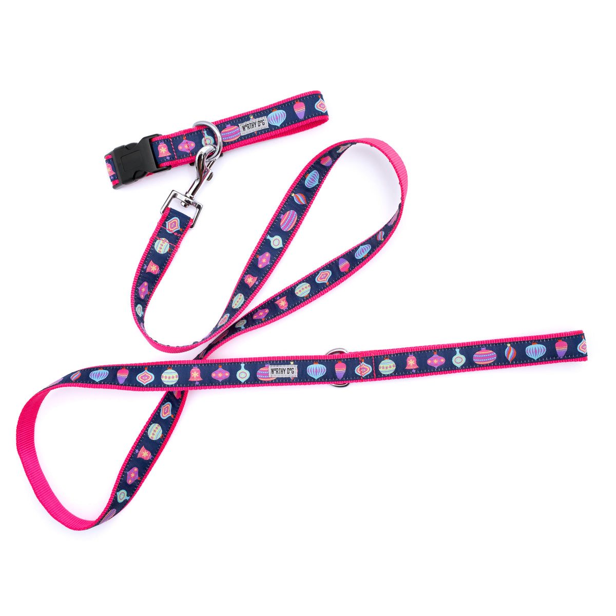 Vintage Ornaments Dog Leash – Navy, Size L