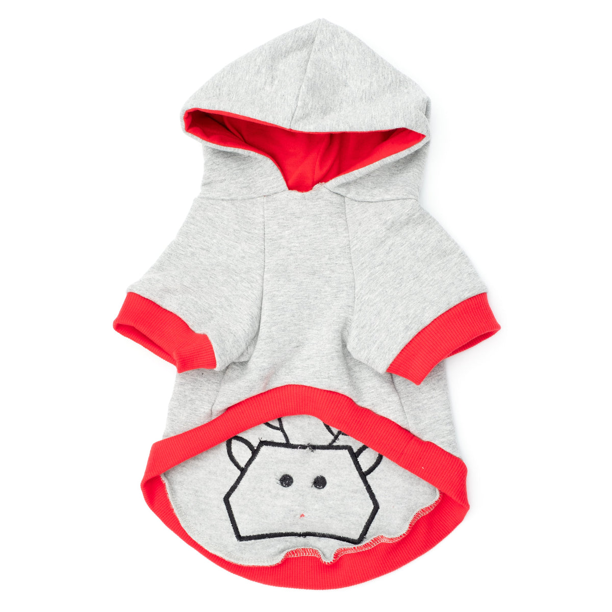 Pom Pom Reindeer Dog Hoodie – Cotton, Gray, Sizes XS–XXL