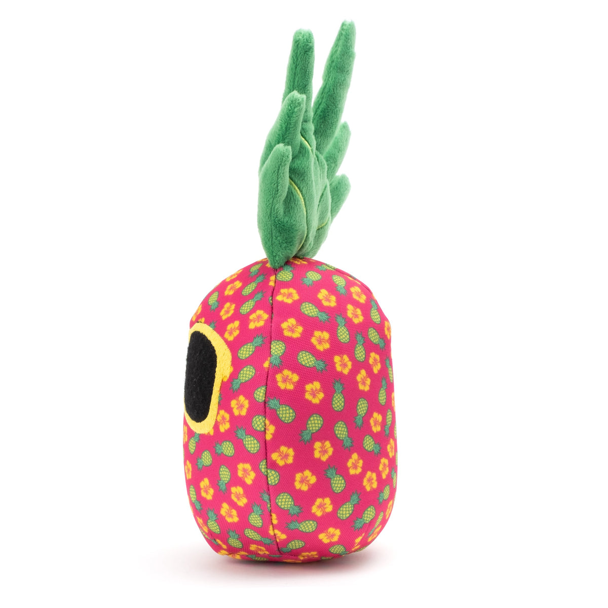 Pink Pineapple Squeaky Dog Toy with Sunglasses, side angle