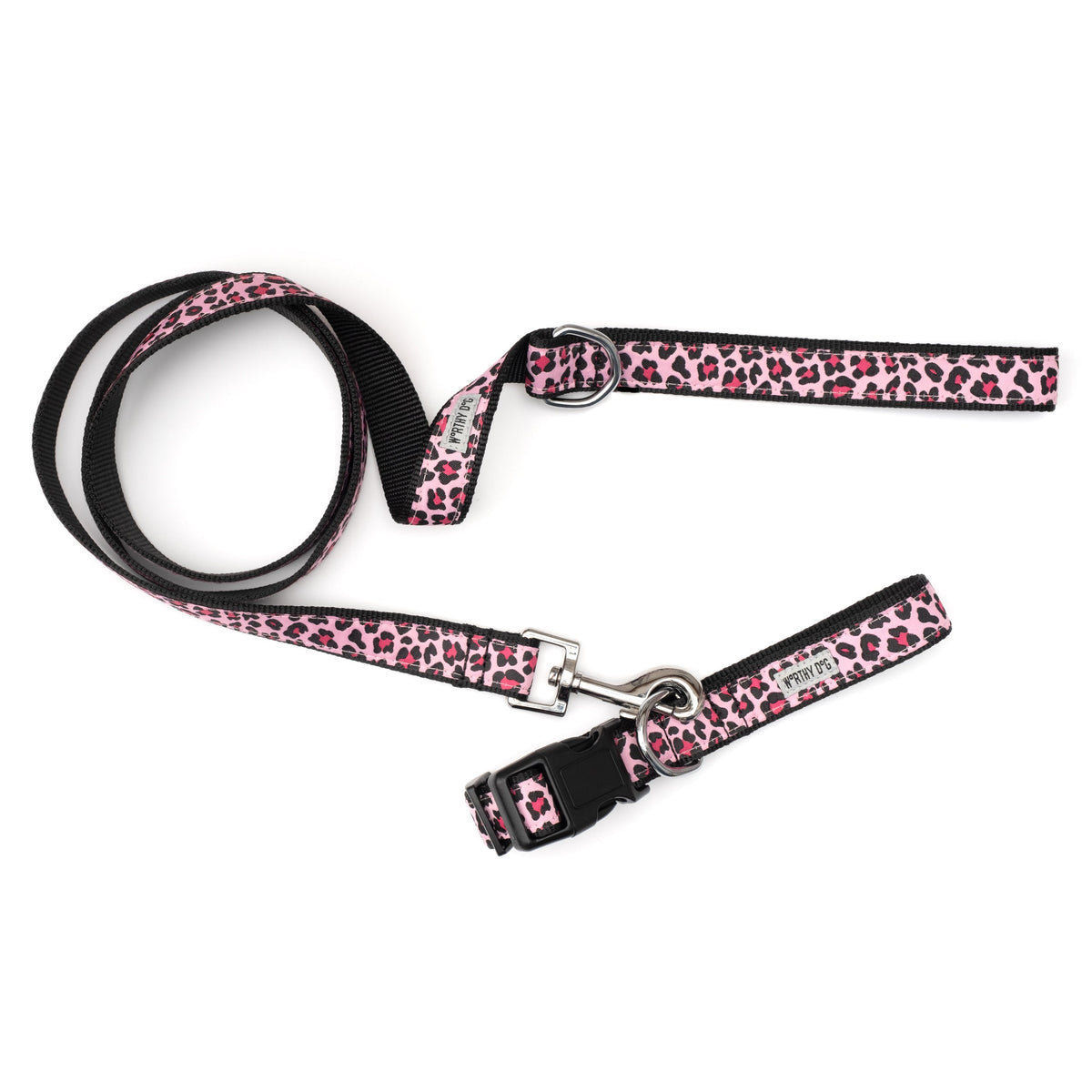 Leopard pink ribbon and nylon dog leash, product view 3