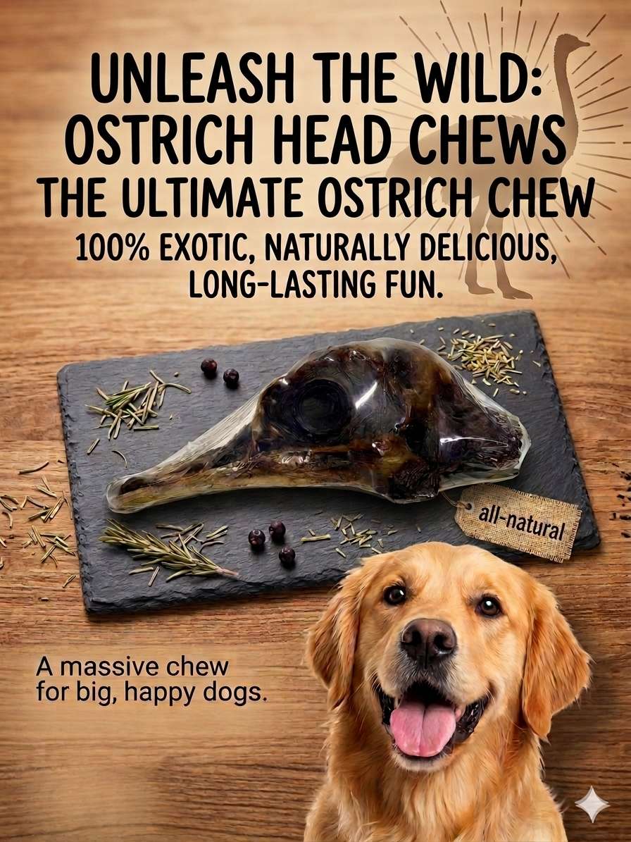 Ostrich Head Chews Natural Dog Treat β Whole Dehydrated Ostrich Head South Africa
