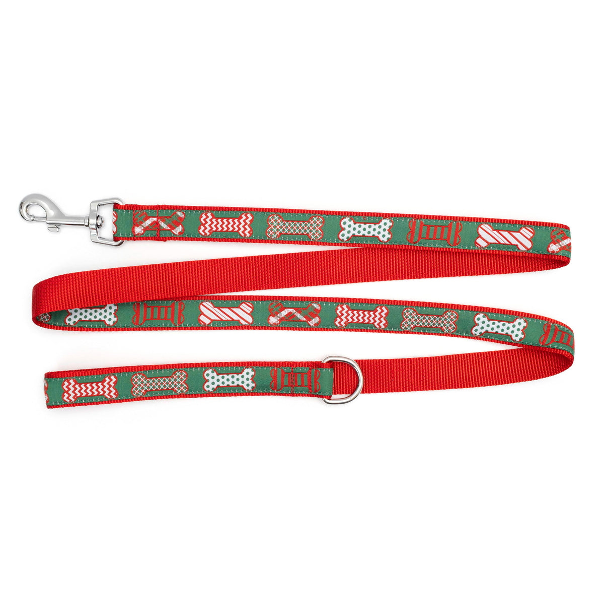 Festive Bones Dog Leash – Green, Sizes S, L