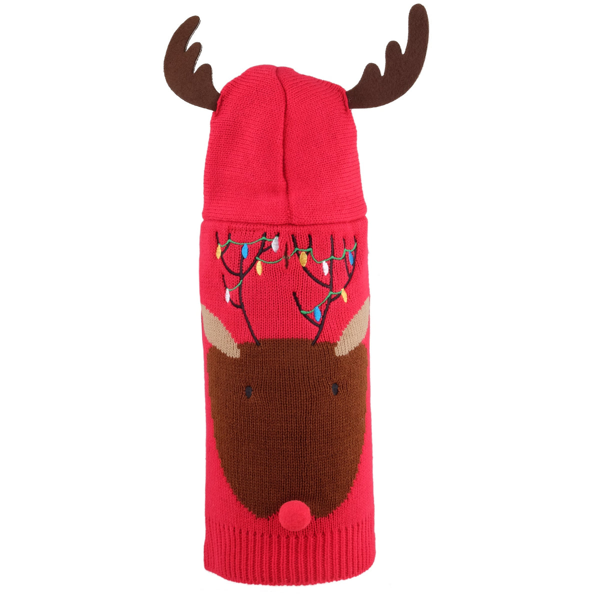 Rudy Reindeer Hoodie Dog Sweater – Acrylic, Red, Sizes XXS–XXL