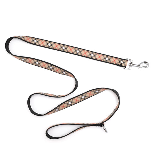 Beige plaid leash extended