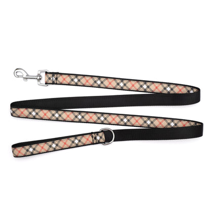 Beige plaid ribbon and black nylon backing