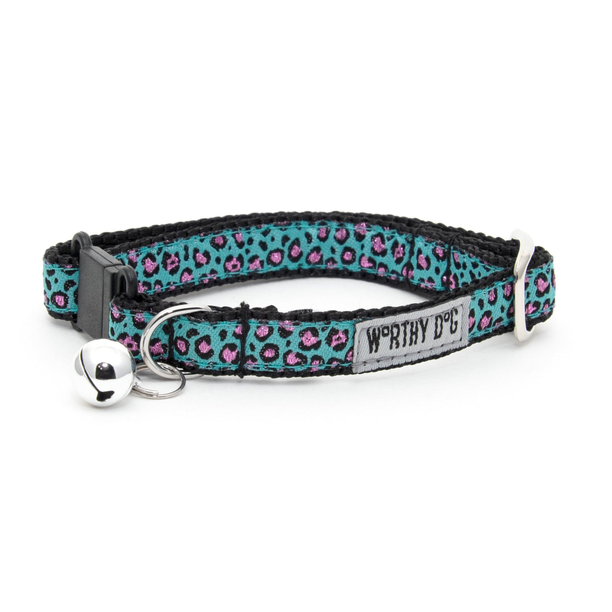 Cheetah Cat Collar – Teal, Tan & Hot Pink, Size One Size