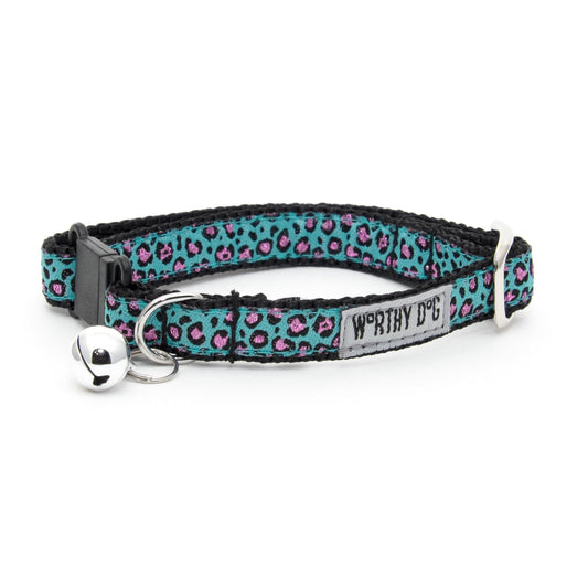 Cheetah Cat Collar – Teal, Tan & Hot Pink, Size One Size