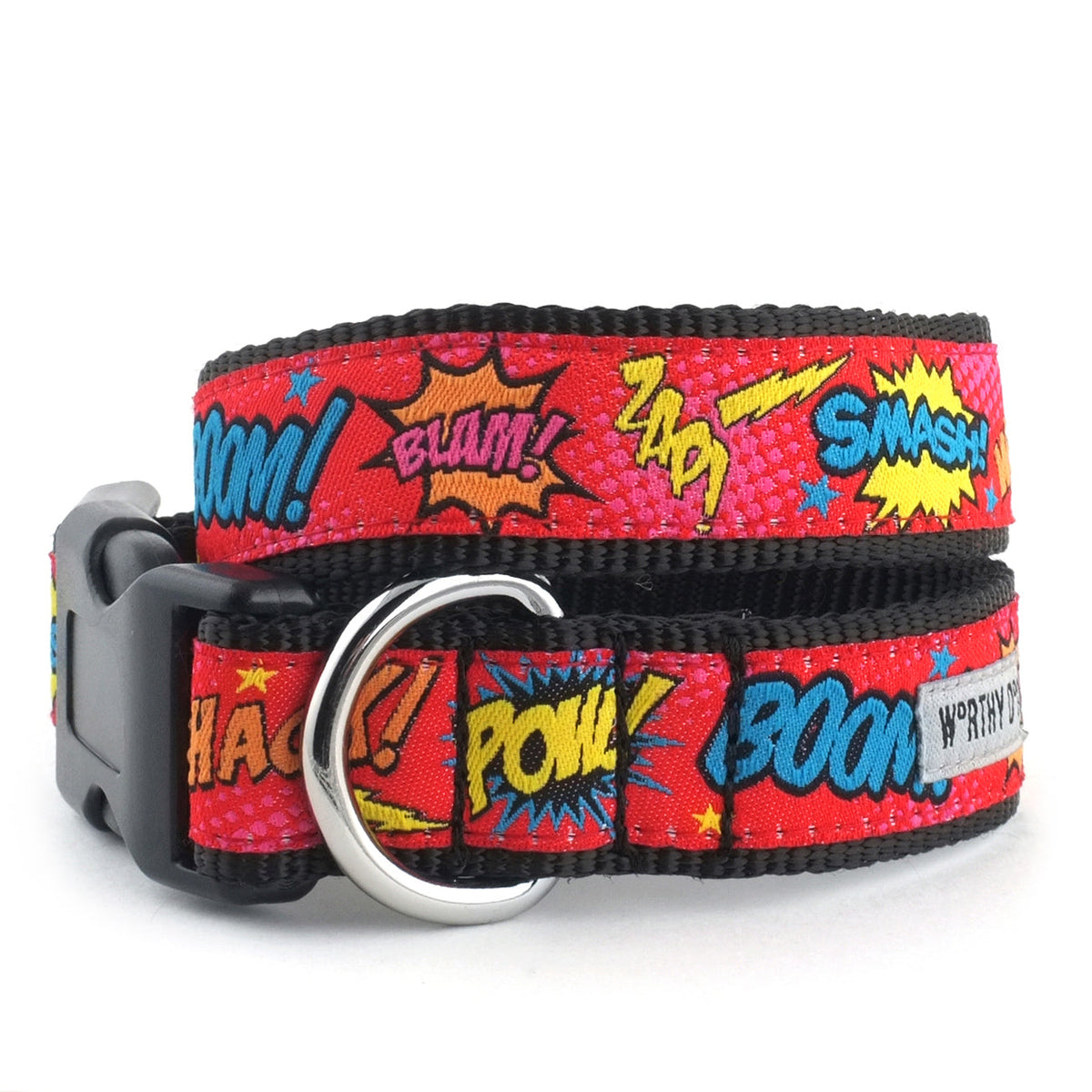Comic Strip Dog Collar – Red, Sizes XS–XL
