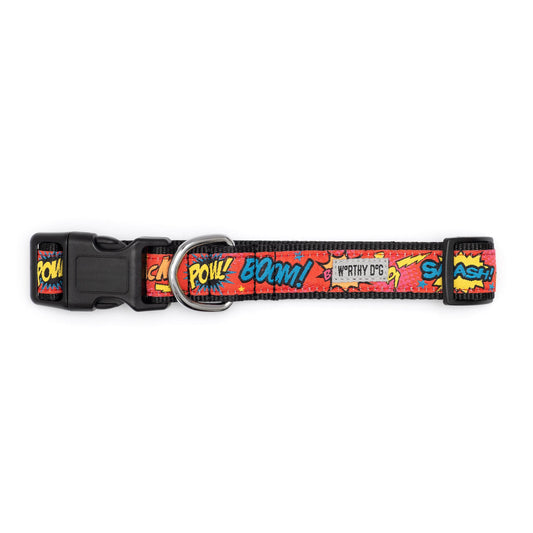 Comic Strip Dog Collar – Red, Sizes XS–XL