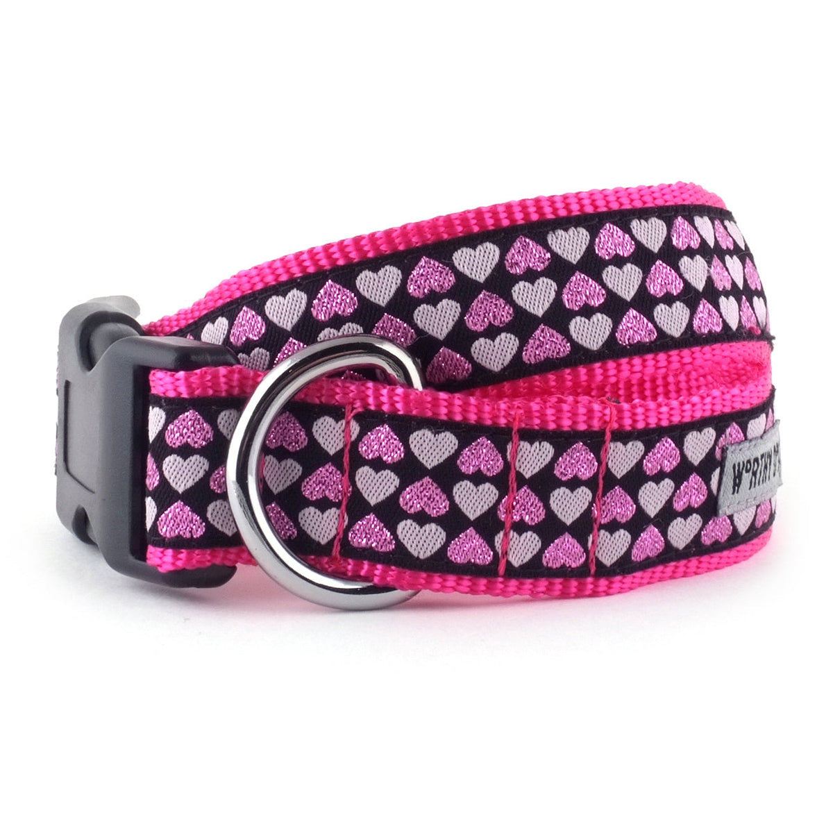 Hearts Dog Collar – Black, Sizes XS–XL