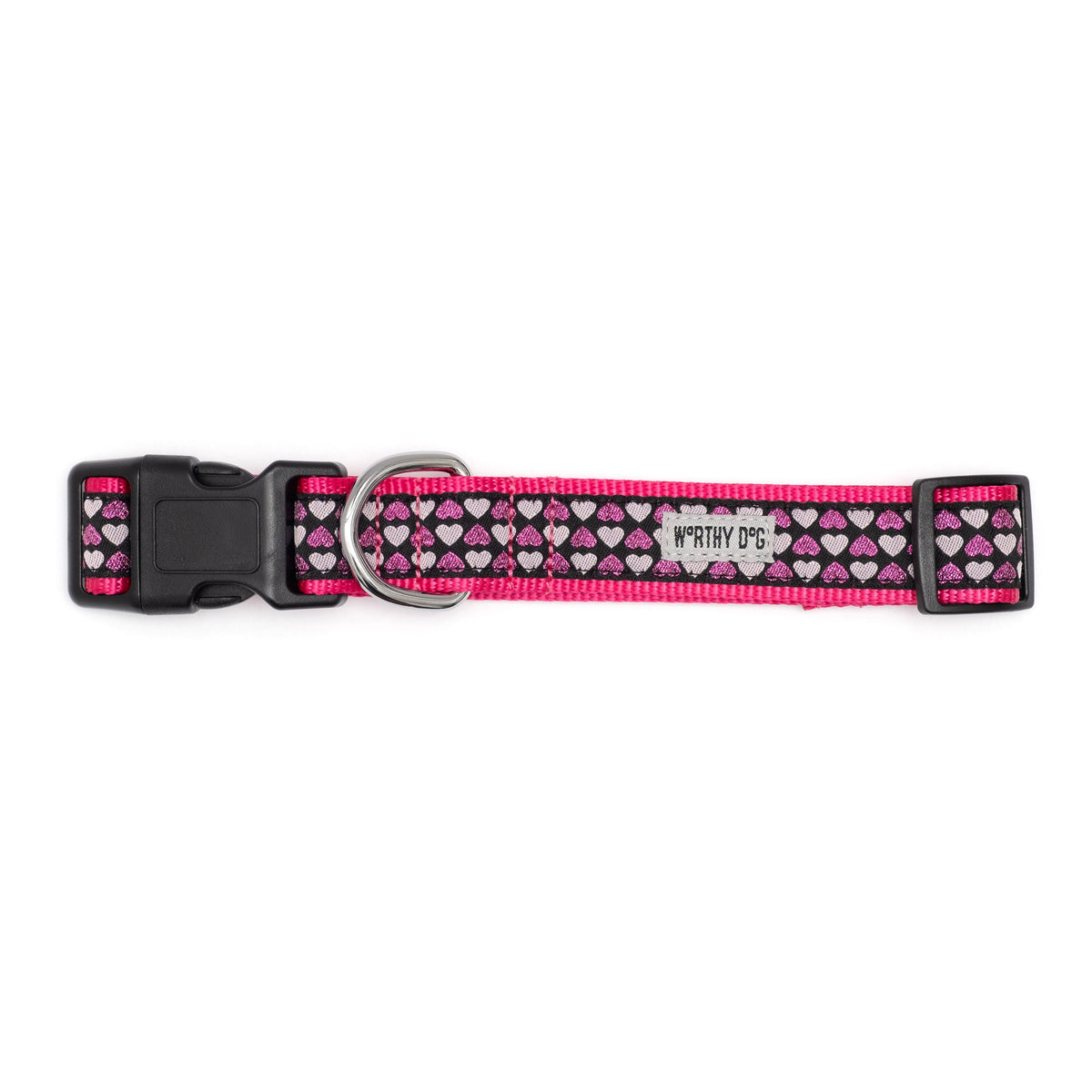 Hearts Dog Collar – Black, Sizes XS–XL