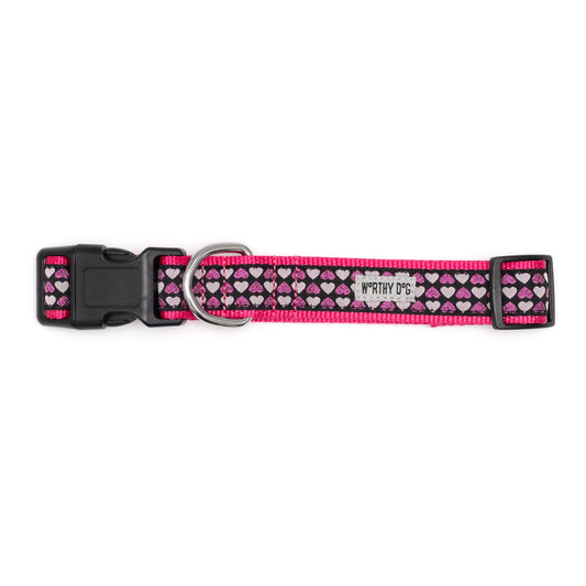 Hearts Dog Collar – Black, Sizes XS–XL