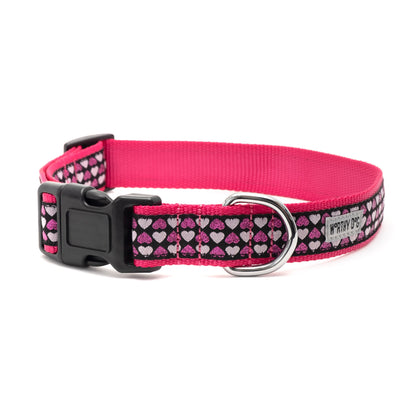 Hearts Dog Collar – Black, Sizes XS–XL