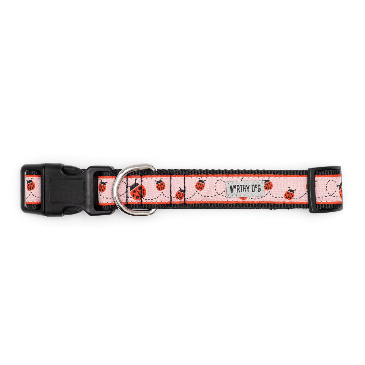 Ladybug Dog Collar – Pink, Sizes XS–XL