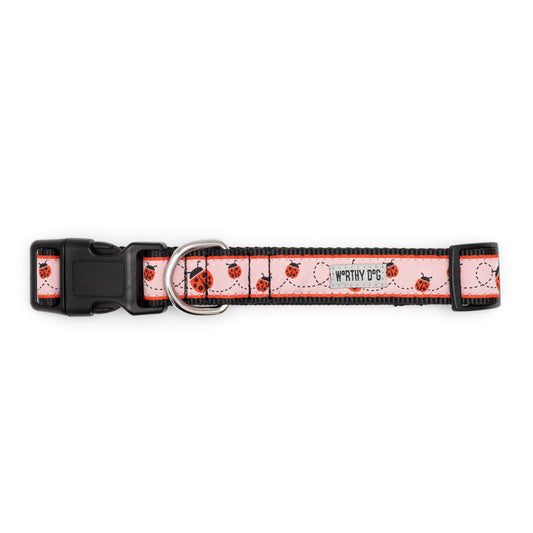 Ladybug Dog Collar – Pink, Sizes XS–XL