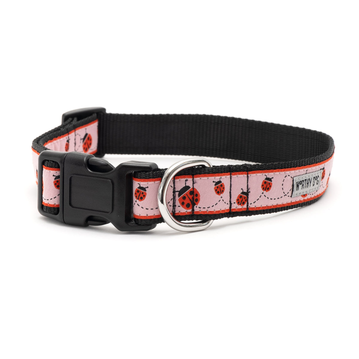 Ladybug Dog Collar – Pink, Sizes XS–XL