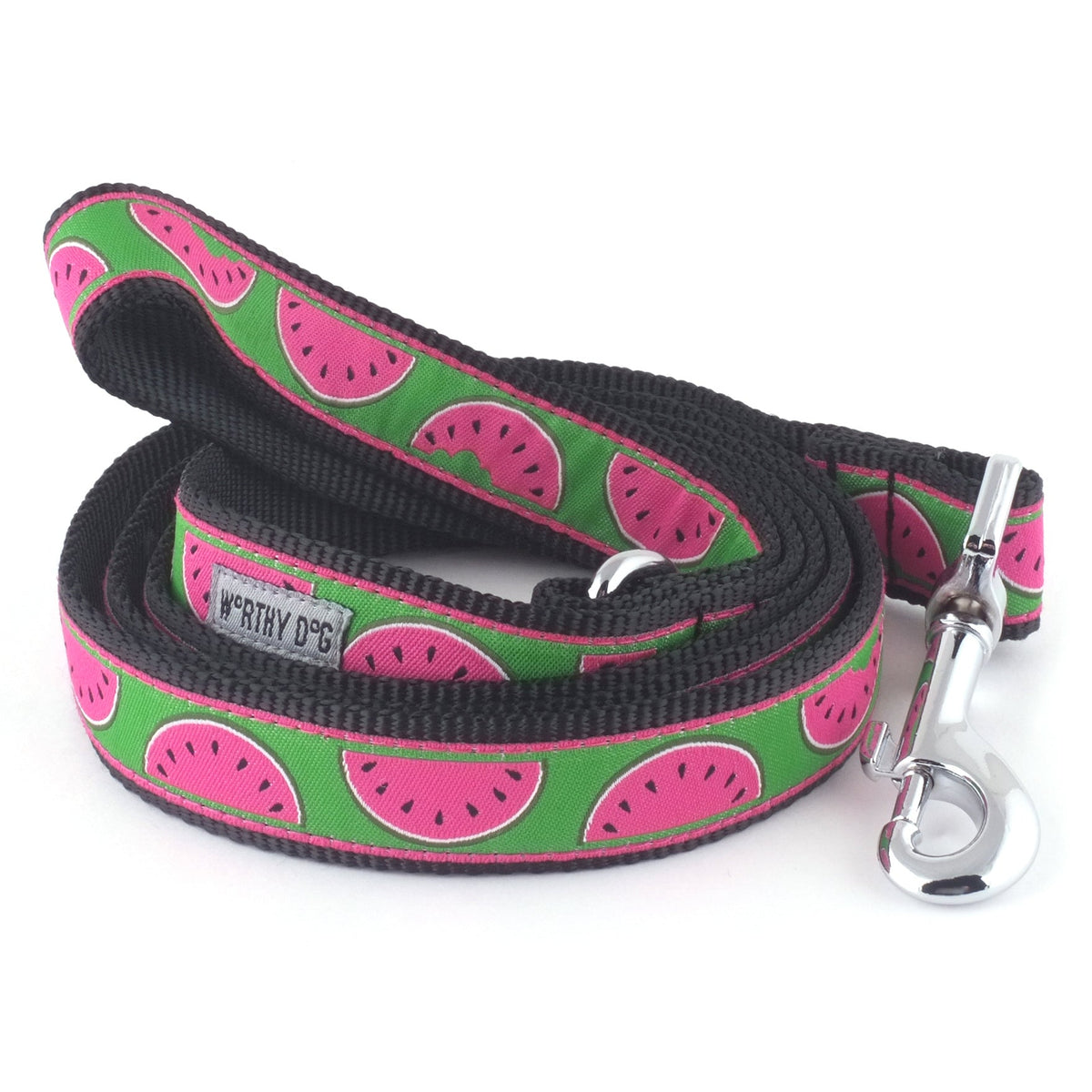 Green Watermelon Nylon Dog Leash — coiled leash