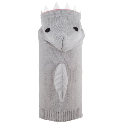 Jimmy the Shark Hoodie Dog Sweater – Acrylic, Gray, Sizes XXS–XXL