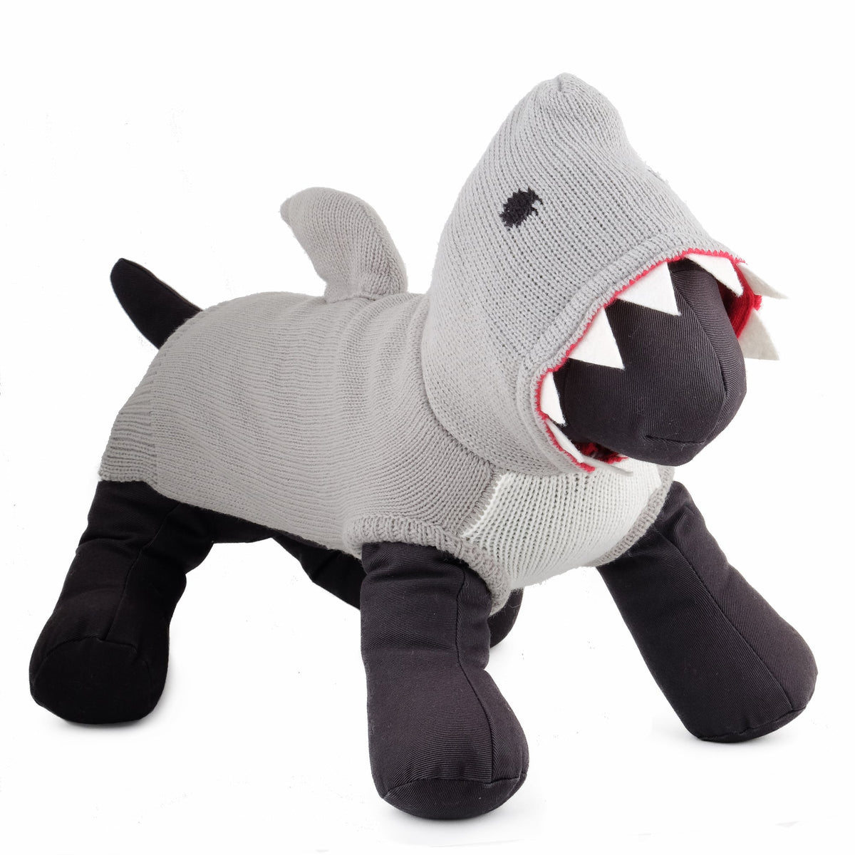 Jimmy the Shark Hoodie Dog Sweater – Acrylic, Gray, Sizes XXS–XXL